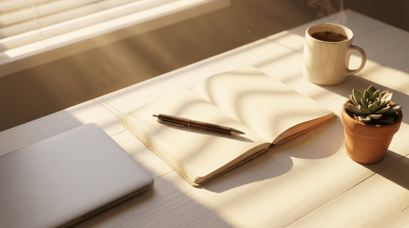 Insurance agent placing a printed policy on a desk with a pen nearby